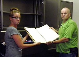 Dan Burns receiving Homestead Cemetery records